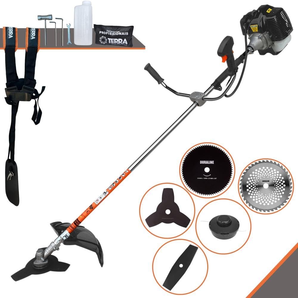 Roçadeira Lateral Terra GRH-430 À Gasolina Motor 2T 43cc 1,7HP 6.500rpm Robusta e de Alta Performance Com Carretel de Nylon e Kit 4 Lâminas de Cortes