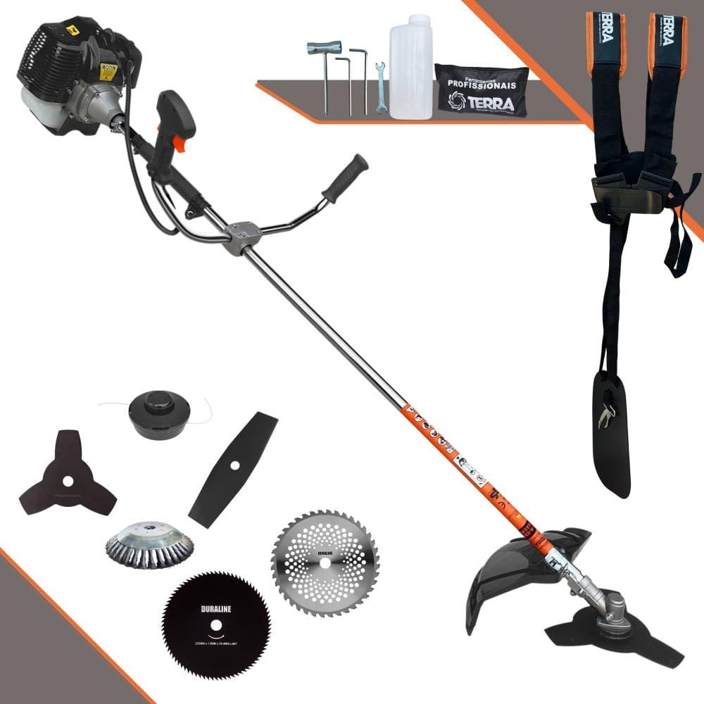 Roçadeira Terra GRH430 2T 43cc 1,7HP Com Carretel de Nylon e Lâmina 3 Pontas + Lâmina 2 Pontas + Lâmina 40 Dentes de Vídea + Lâmina 80 Dentes + Escova