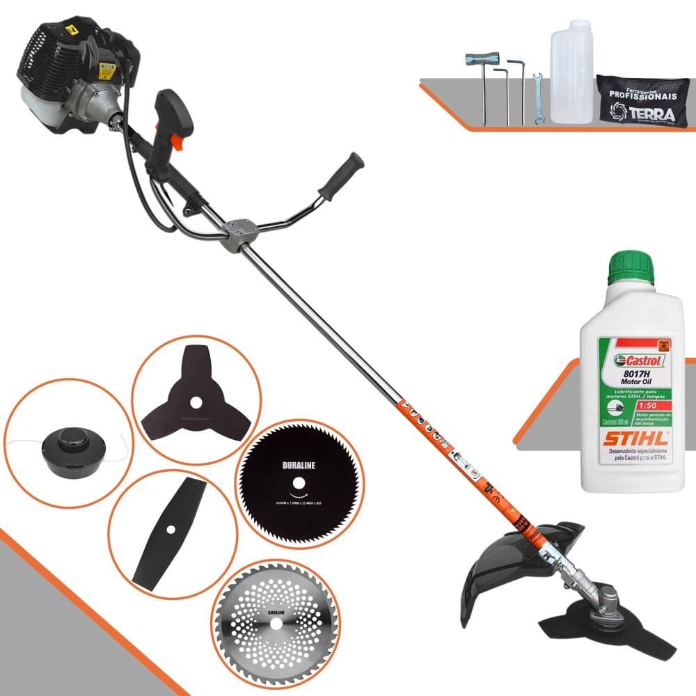 Roçadeira Cortador de Grama Lateral À Gasolina Terra GRH430 43cc 1,7HP Completa 5 em 1 Com Carretel Nylon + 4 Lâminas de Corte + ÓLEO STIHL 2 Tempos