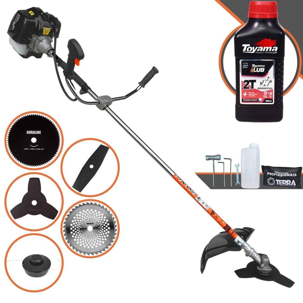 Roçadeira Máquina de Corta Grama À Gasolina Terra GRH-430 43cc 1,7HP 6.500rpm Multifuncional Completa Com 5 Opções de Cortes + ÓLEO TOYAMA 2 Tempos
