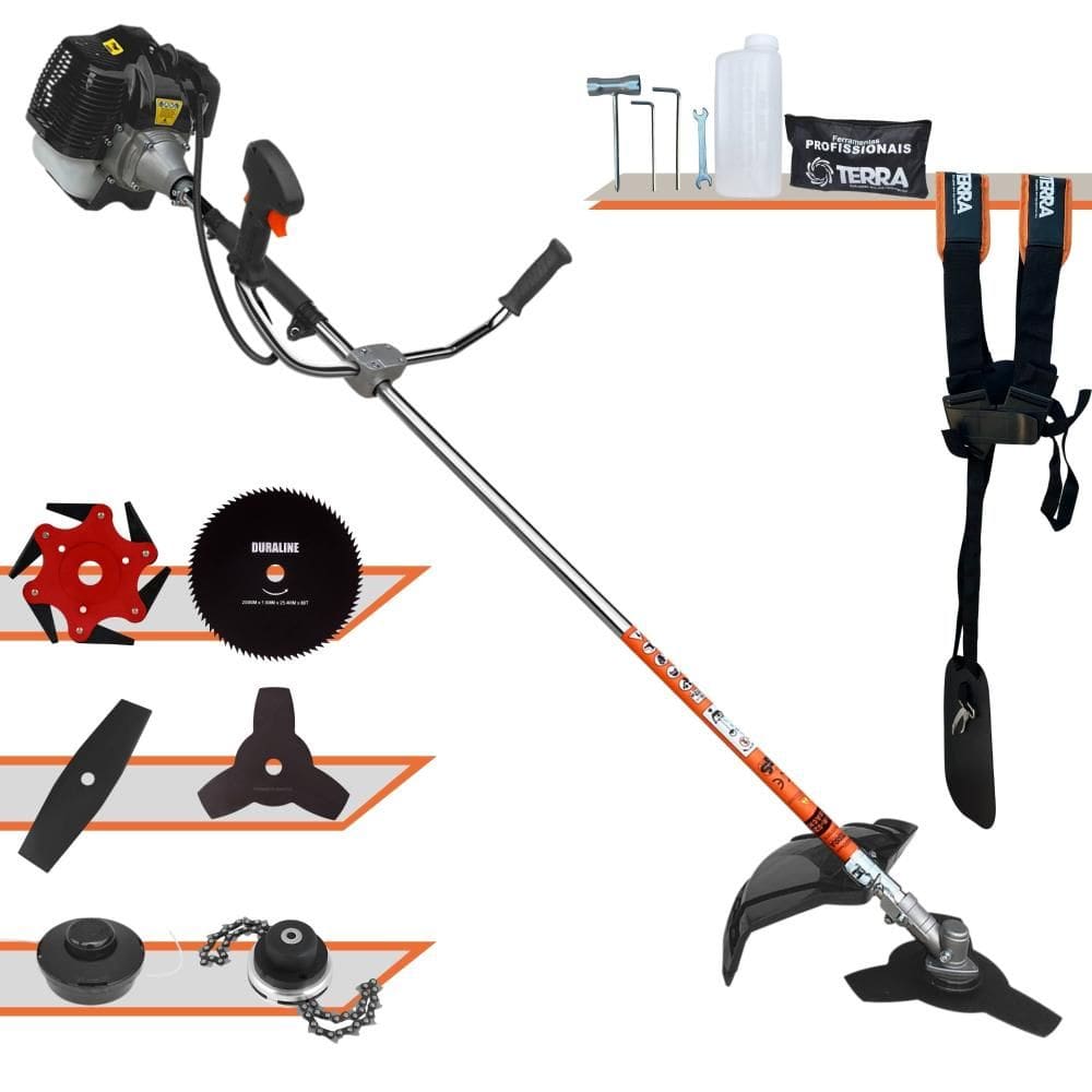 Roçadeira Lateral Terra GRH430 2T 43cc 6.500rpm 1,7HP Com Carretel Nylon e Faca 3 Pontas + Faca 2 Pontas + Faca 6 Pontas + Faca 80 Dentes + Trimmer