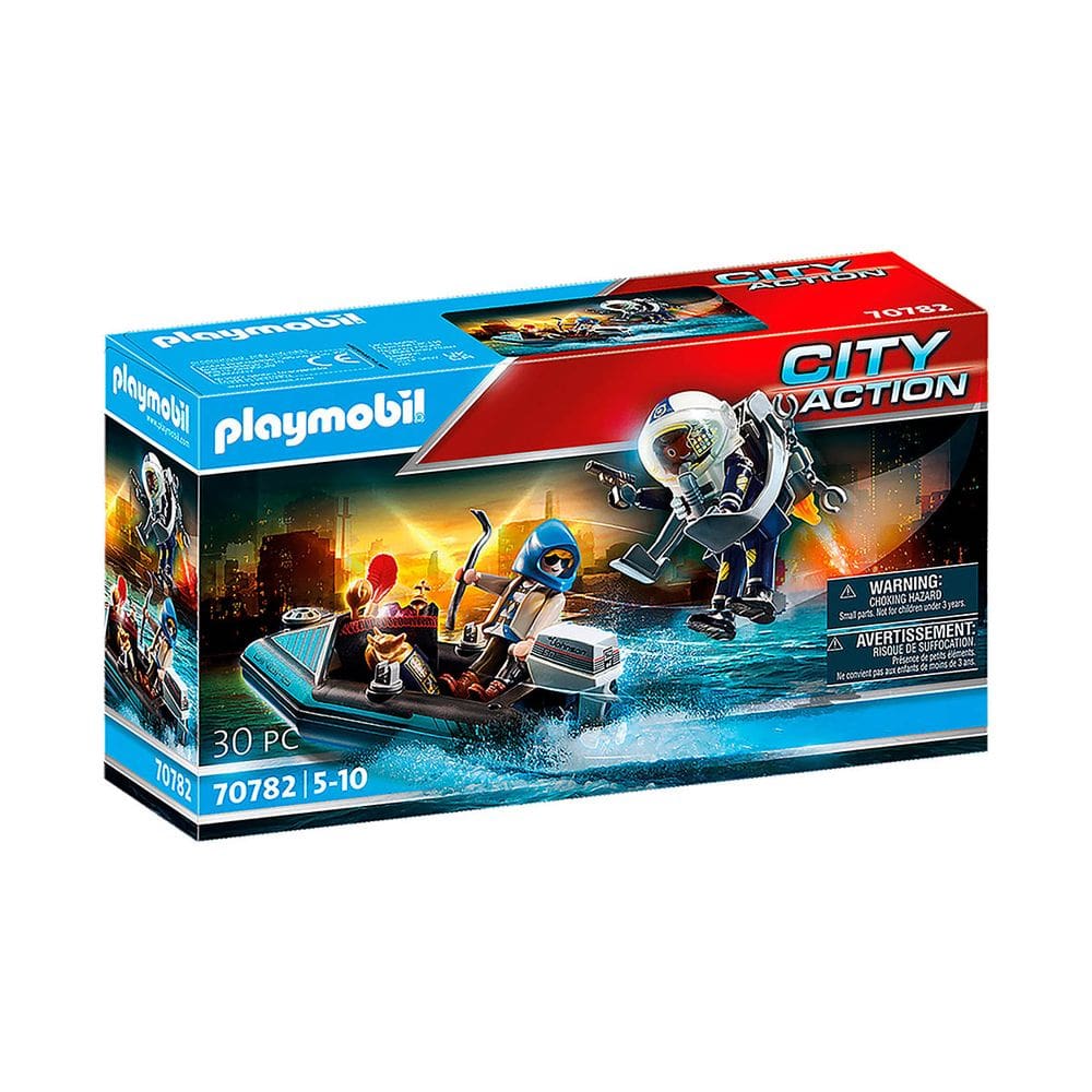 Playmobil - Polícia Com Jet Pack E Barco - City Action - 70782