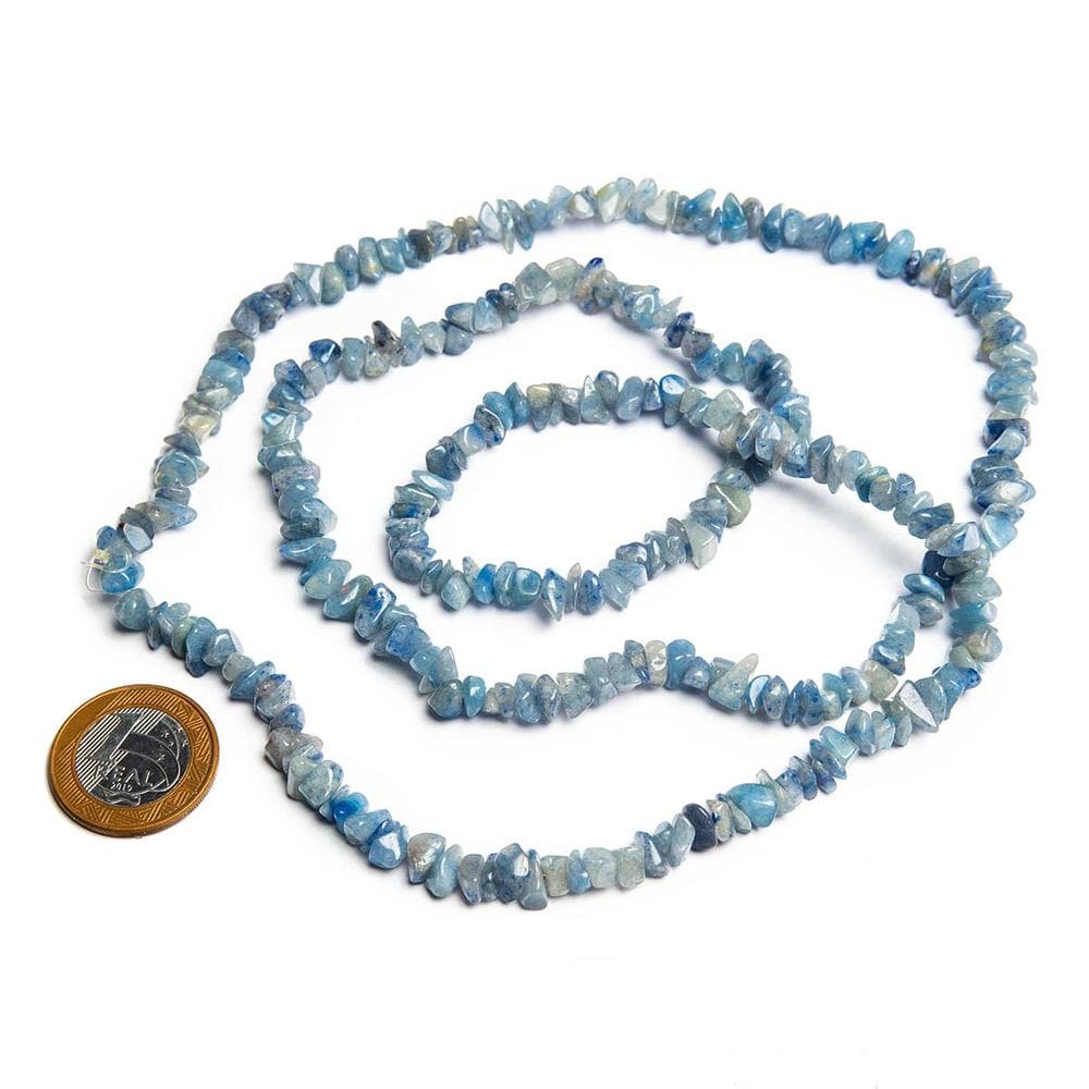 Fio Cascalho Quartzo Azul Furado 90 cm Para Fazer Pulseira