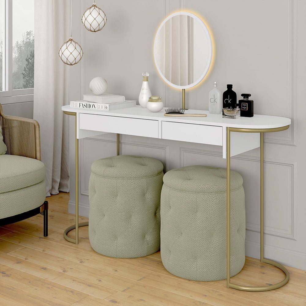 Camarim Industrial Aysha 2 Gav. Espelho Com Led Dourado/branco - M.a