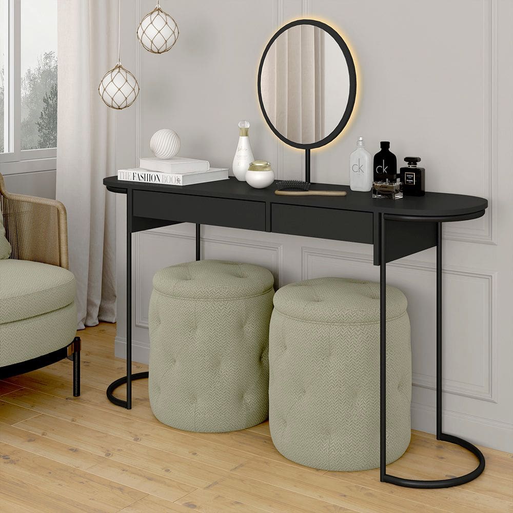 Camarim Industrial Aysha 2 Gav. Espelho Com Led Preto Fosco - M.a