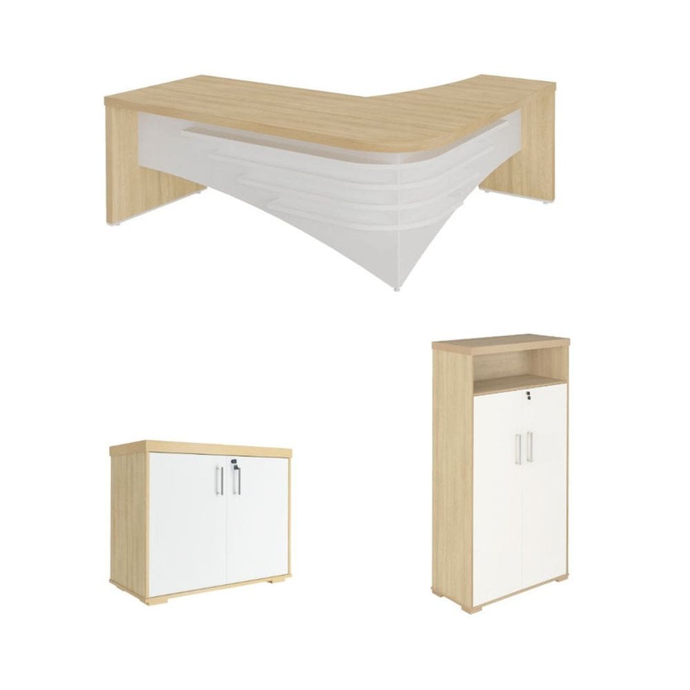 Conjunto Escritório: Mesa Diretor + Balcão + Armário