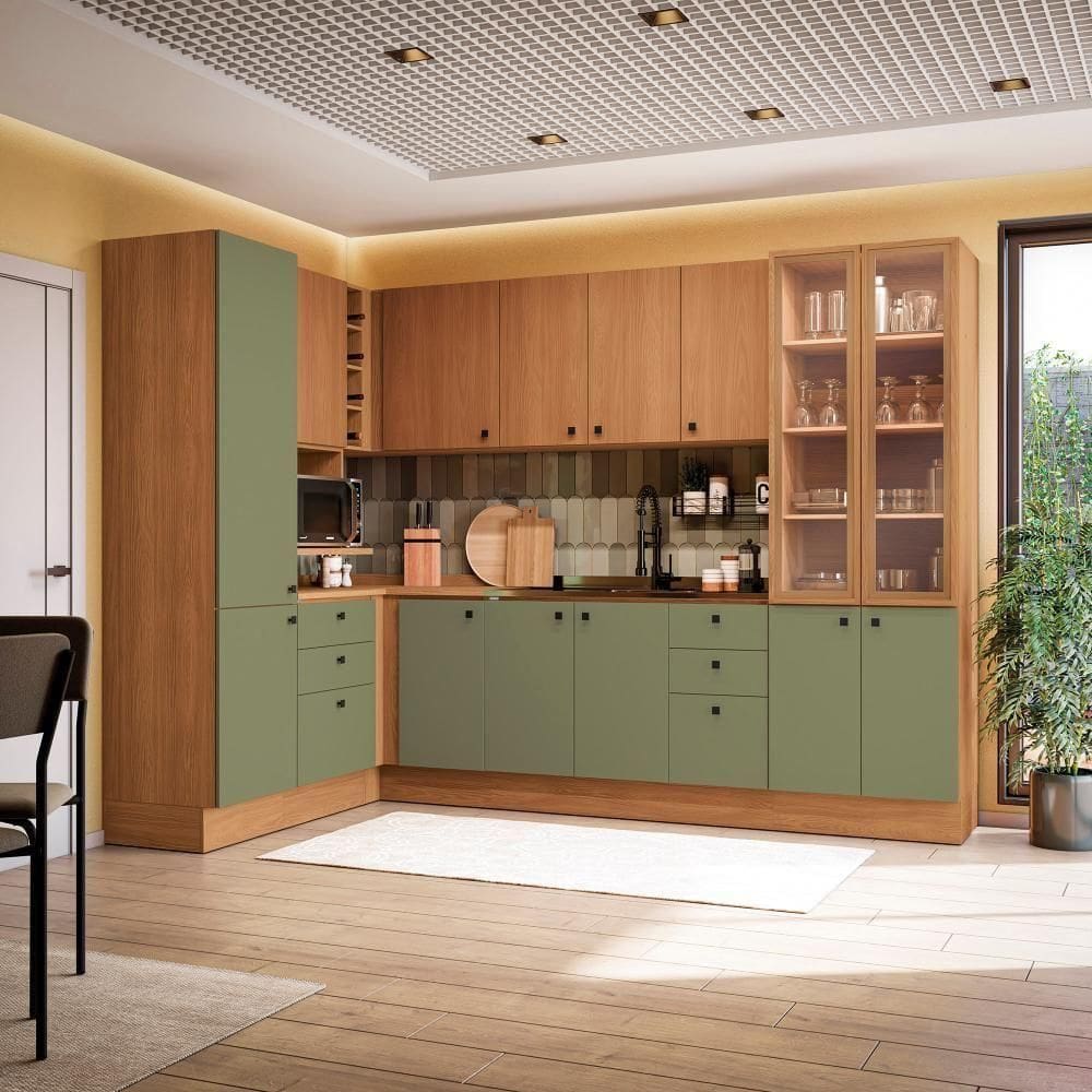 Cozinha Modulada Pixel Kappesberg 100% Mdp Canela/verde Frevo 456cm