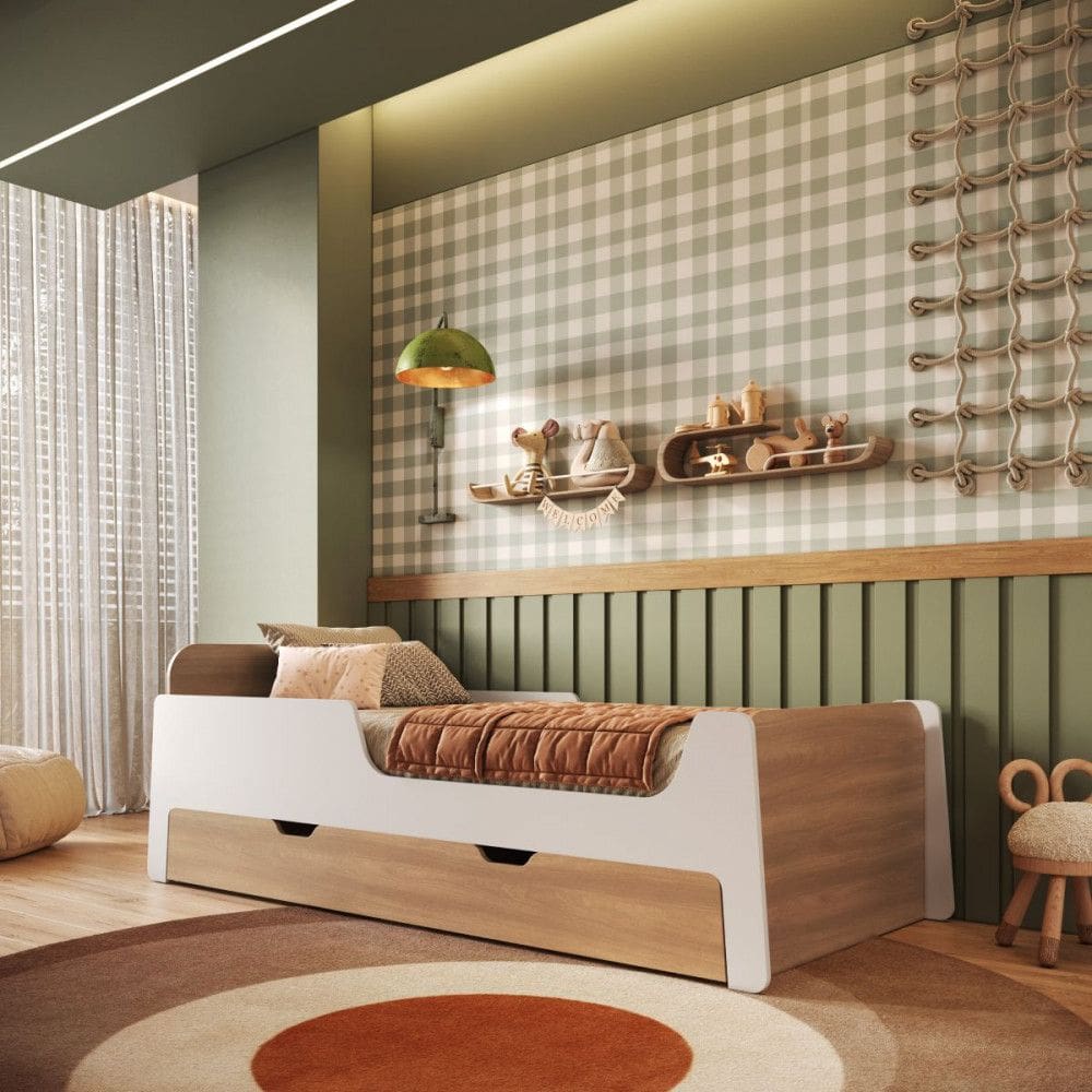 Cama Infantil Solteiro Mick com Cama auxiliar em MDF Mobikasa