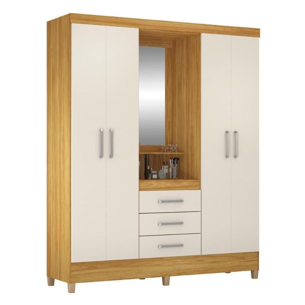 Guarda Roupa Capelinha Pérsia 4 Portas Cinamon Touch/off White Com Espelho - Demóbile Cinamon Touch/off White