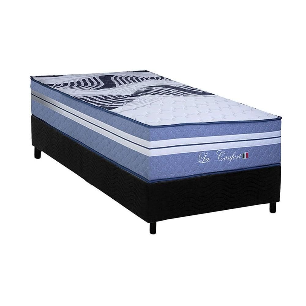 Cama Box Solteiro: Colchão Molas Molas Ensacadas Ensacadas Paropas La Confort + Base CRC Suede Black (88x188)