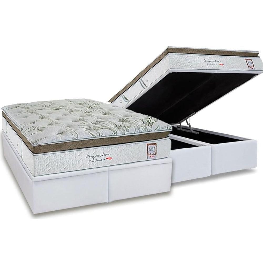 Cama Box Baú King: Colchão Molas Molas Ensacadas Ensacadas Herval Imperatore Eco Bamboo + Base CRC Linhão White (193x203)