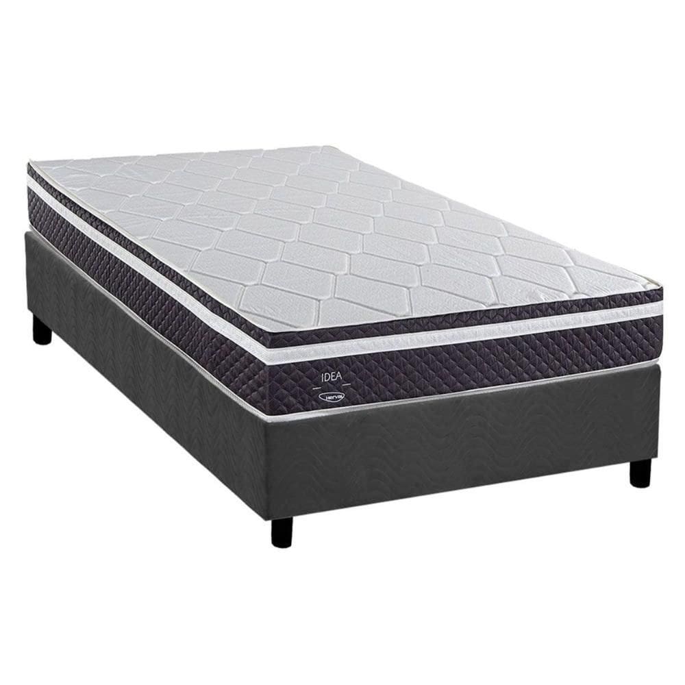 Cama Box Solteiro: Colchão Molas Ensacadas Herval C1789 + Base CRC Suede Gray (88x188)