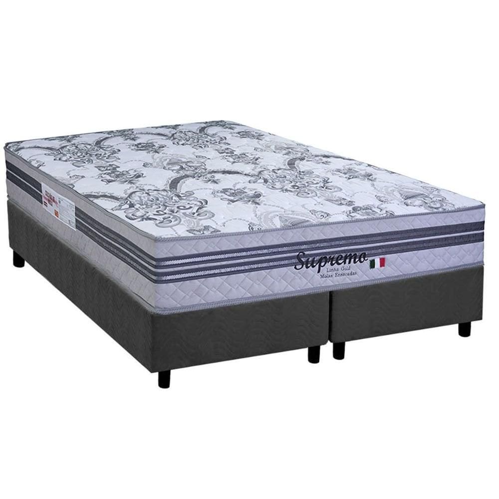 Cama Box King: Colchão Molas Molas Ensacadas Ensacadas Paropas Supremo Gray + Base CRC Suede Gray (193x203)