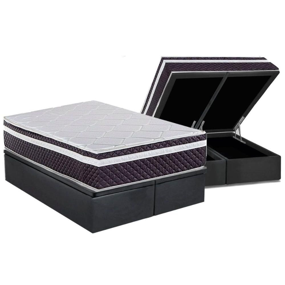 Cama Box Baú King: Colchão Molas Molas Ensacadas Ensacadas Herval C1789 + Base CRC Suede Gray (193x203)
