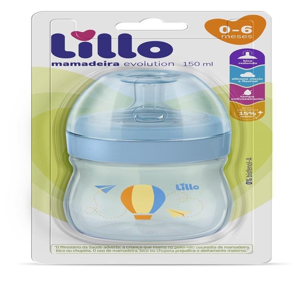 Mamadeira Lillo Super Evolution Primeiros Passos Silicone 150ml Azul