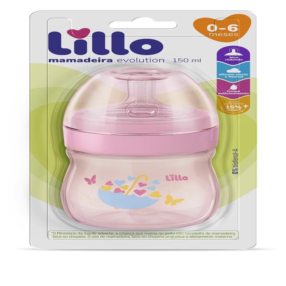 Mamadeira Lillo Super Evolution Primeiros Passos Silicone Rosa 150ml