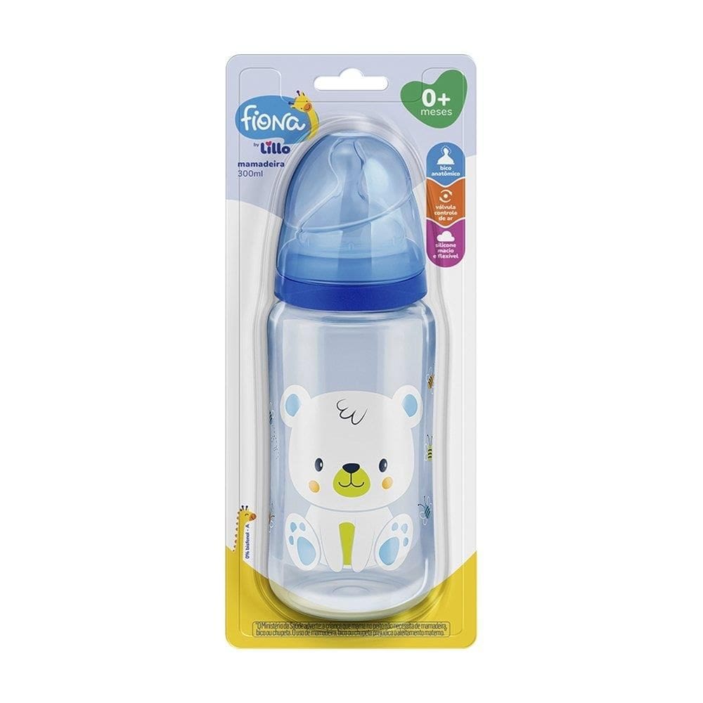 Mamadeira Fiona com Bico de Silicone Desenhos Azul 300ml