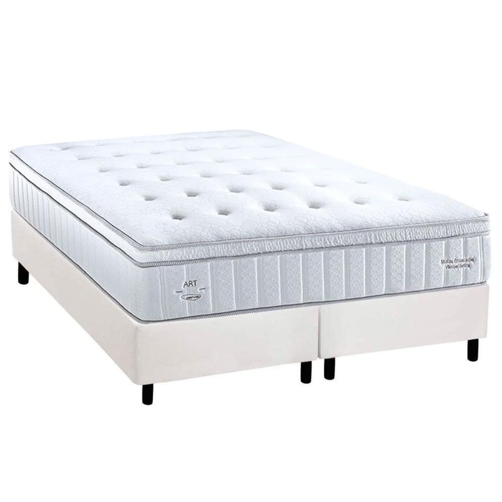 Cama Box Queen: Colchão Molas Molas Ensacadas Ensacadas Herval C1781 + Base CRC Corano White (158x198)