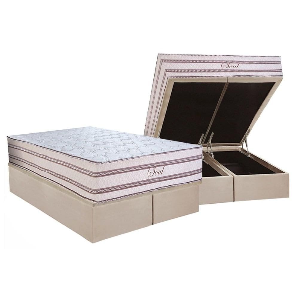 Cama Box Baú Queen: Colchão Molas Molas Ensacadas Ensacadas Paropas Soul + Base CRC Suede Clean (158x198)