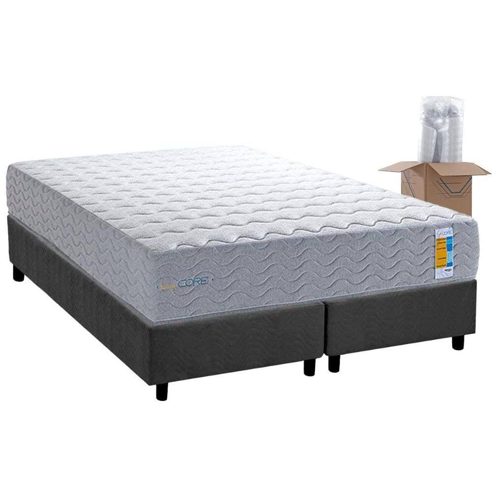 Cama Box Queen: Colchão Molas Molas Ensacadas Ensacadas Herval Bumpcore + Base CRC Suede Gray (158x198)