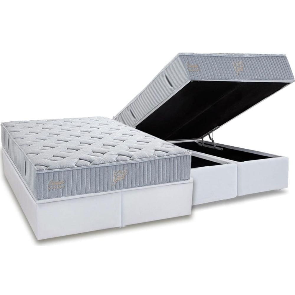 Cama Box Baú King: Colchão Molas Molas Ensacadas Ensacadas Herval Premium + Base CRC Linhão White (193x203)
