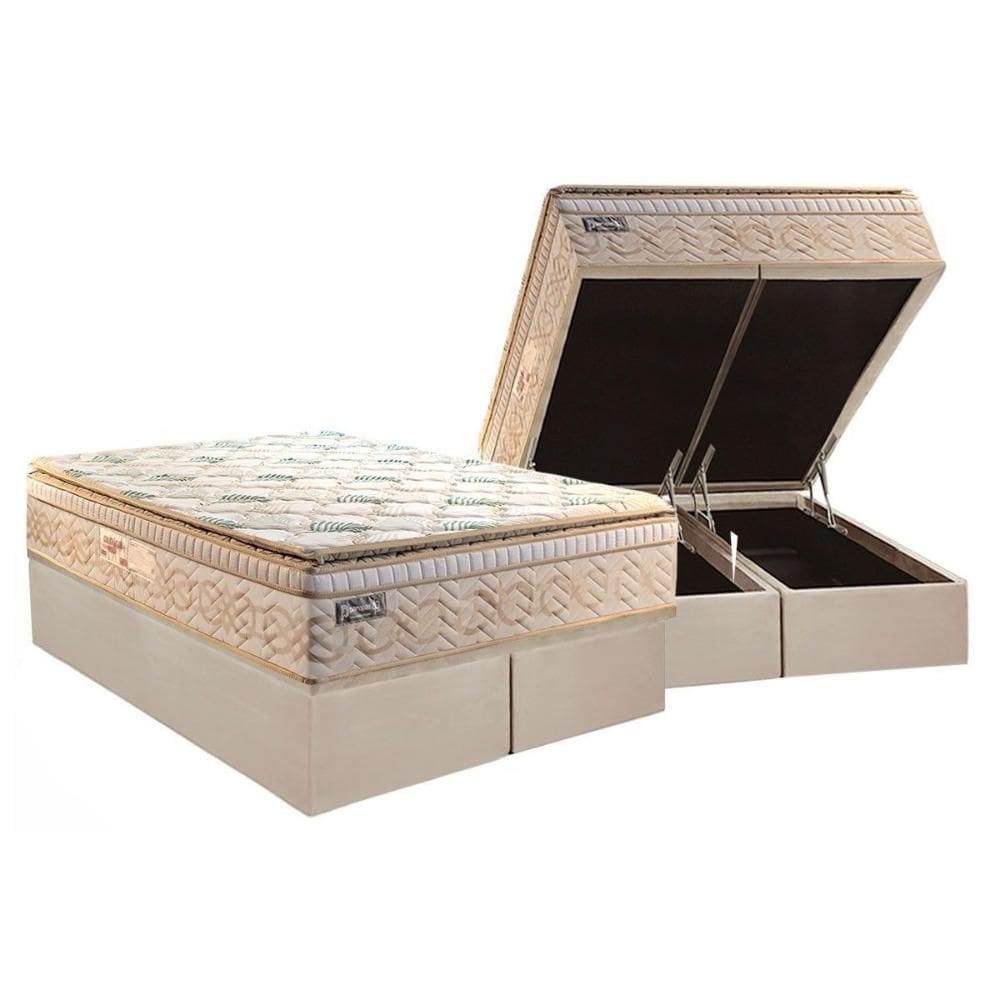 Cama Box Baú King: Colchão Molas Ensacadas Paropas Eco Bamboo + Base CRC Suede Clean (193x203)