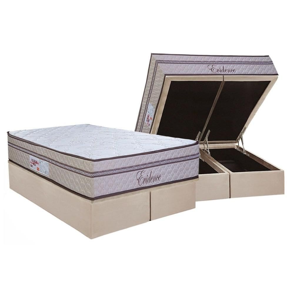 Cama Box Baú King: Colchão Molas Molas Ensacadas Ensacadas Paropas Evidence + Base CRC Suede Clean (193x203)