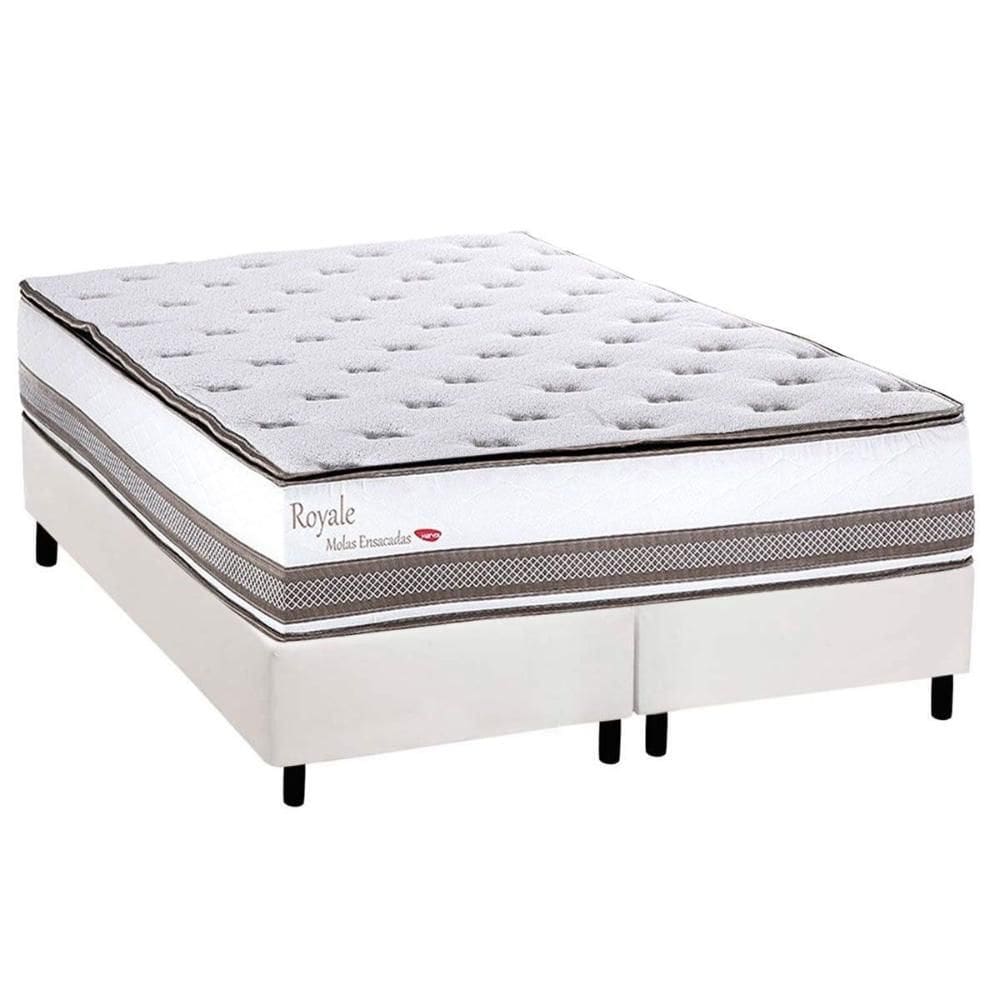 Cama Box Queen: Colchão Molas Molas Ensacadas Ensacadas Herval Royale + Base CRC Corano White (158x198)