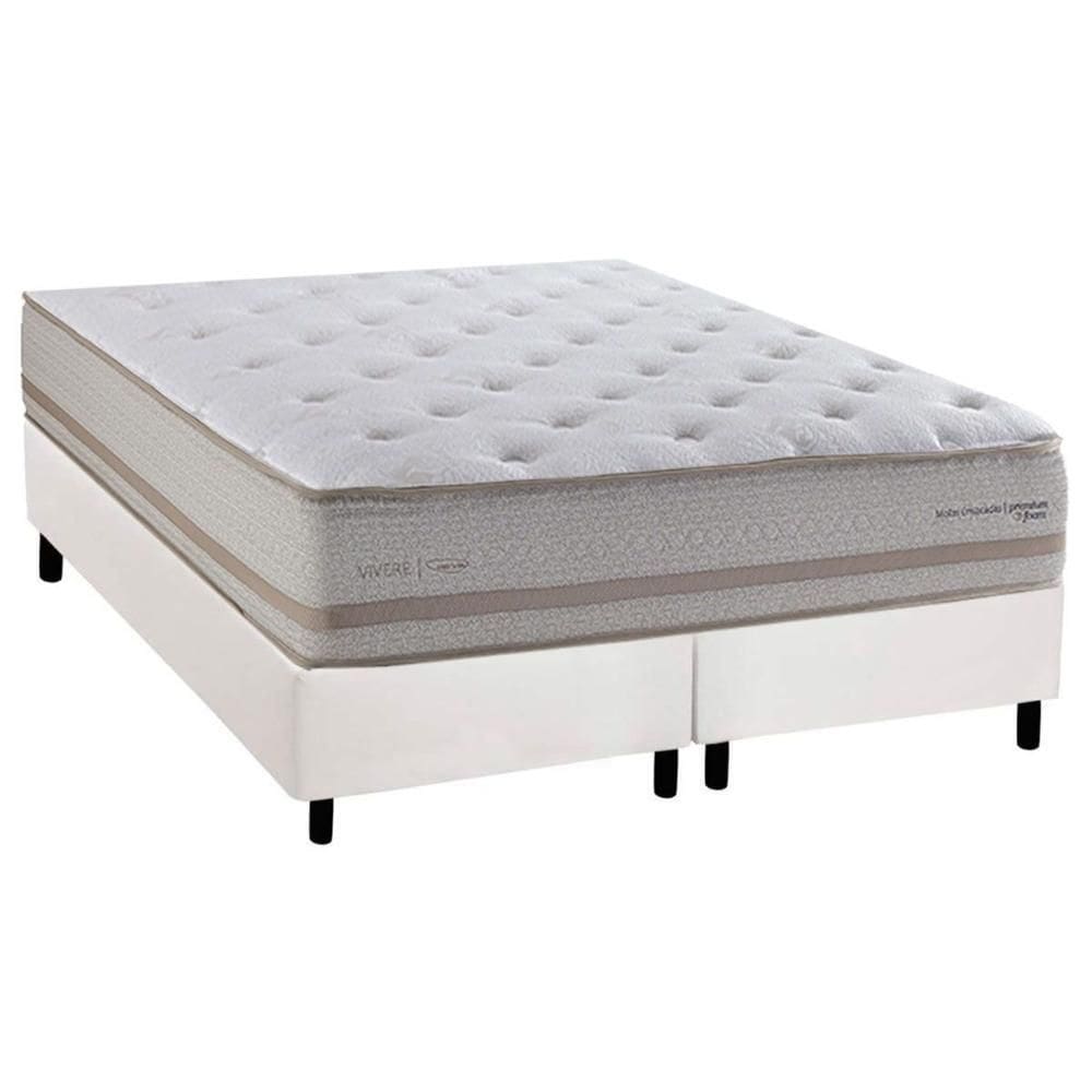 Cama Box Queen: Colchão Molas Ensacadas Herval C1740 + Base CRC Corano White (158x198)