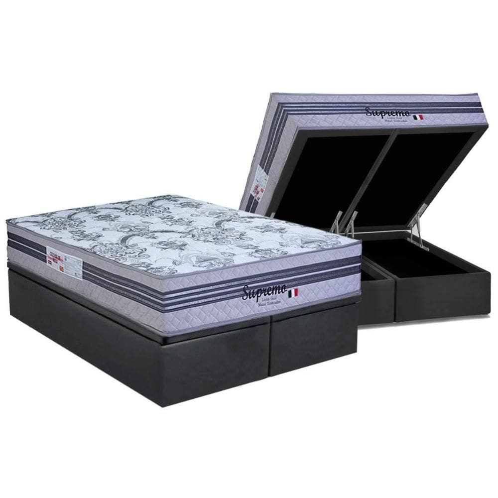 Cama Box Baú King: Colchão Molas Molas Ensacadas Ensacadas Paropas Supremo Gray + Base CRC Suede Gray (193x203)