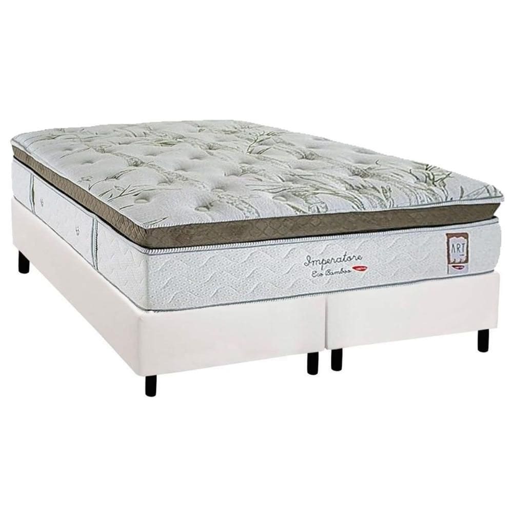 Cama Box Queen: Colchão Molas Molas Ensacadas Ensacadas Herval Imperatore Eco Bamboo + Base CRC Corano White (158x198)