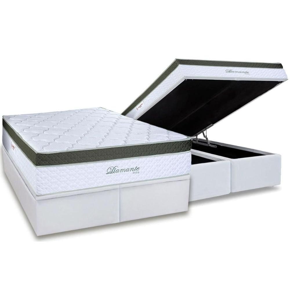 Cama Box Baú King: Colchão Molas Molas Ensacadas Ensacadas Paropas Diamante Extra White + Base CRC Linhão White (193x203)