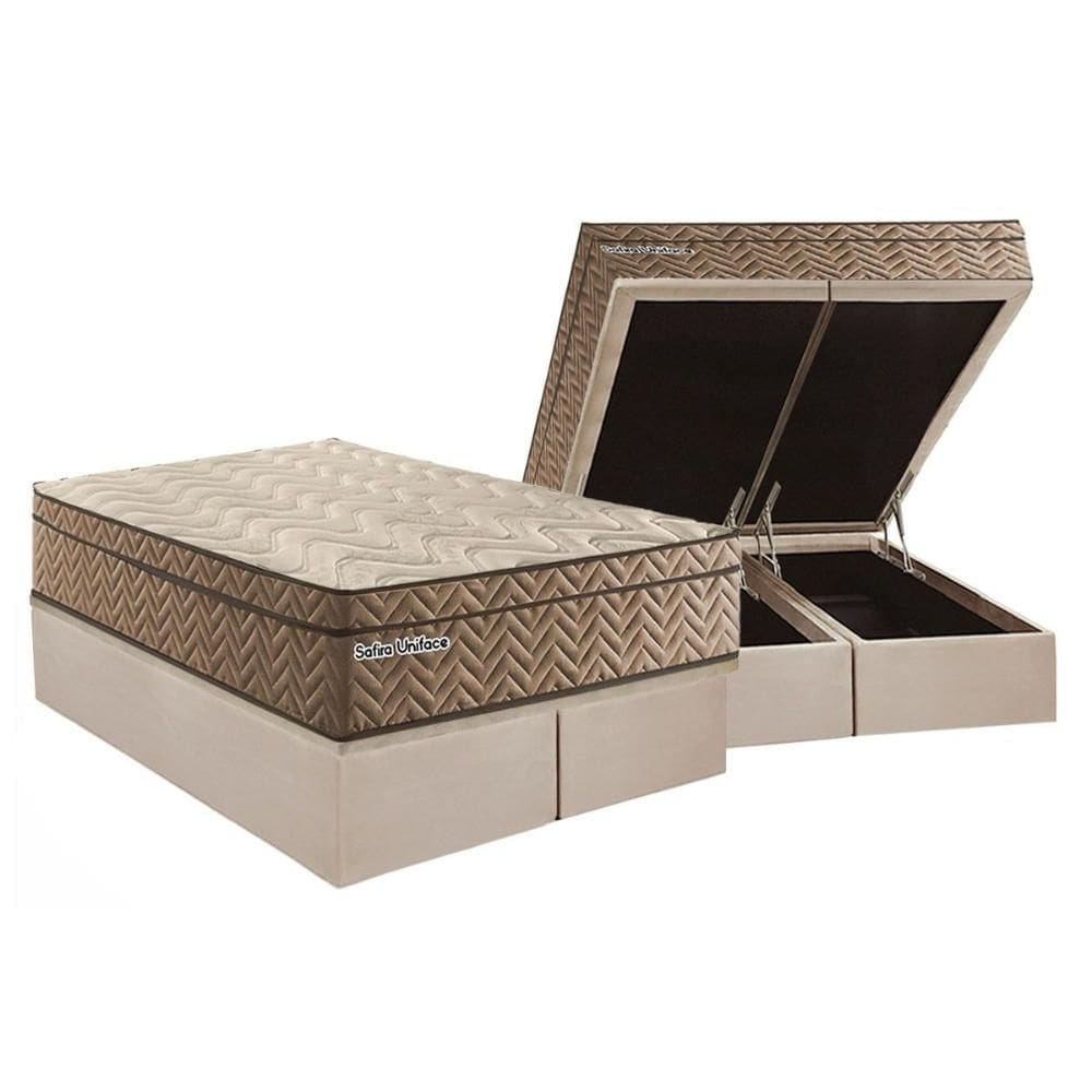 Cama Box Baú King: Colchão Molas Ensacadas Paropas Safira Uniface + Base CRC Suede Clean (193x203)