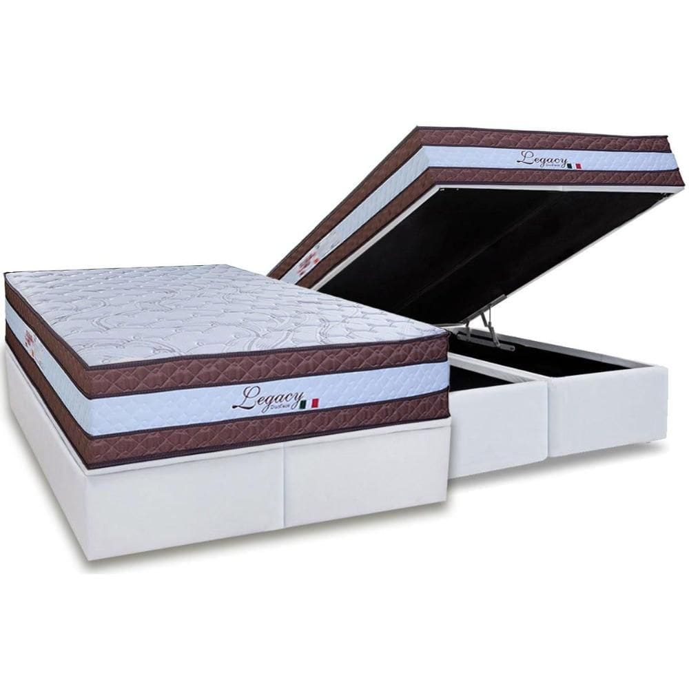 Cama Box Baú King: Colchão Molas Molas Ensacadas Ensacadas Paropas Legacy White + Base CRC Linhão White (193x203)