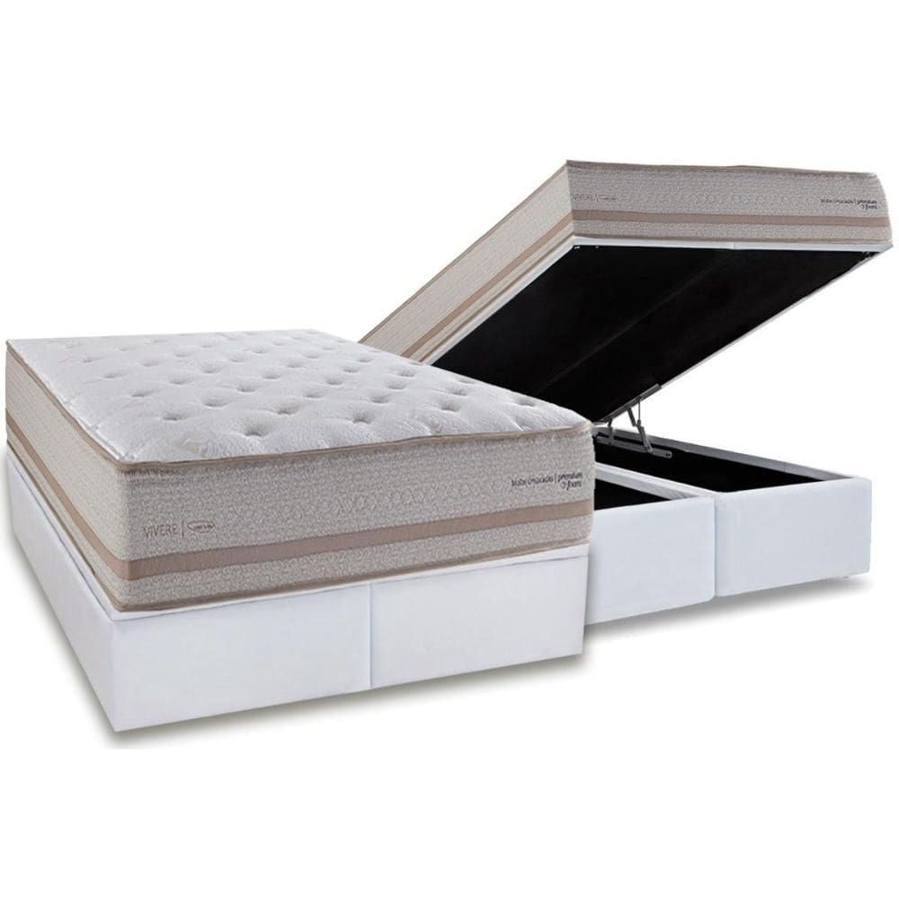 Cama Box Baú King: Colchão Molas Ensacadas Herval C1740 + Base CRC Linhão White (193x203)