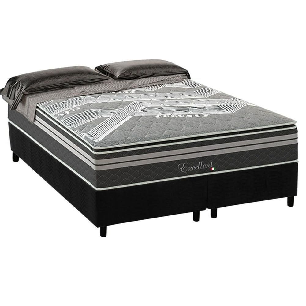 Cama Box King: Colchão Molas Ensacadas Paropas Excellent Grafite + Base CRC Suede Black (193x203)