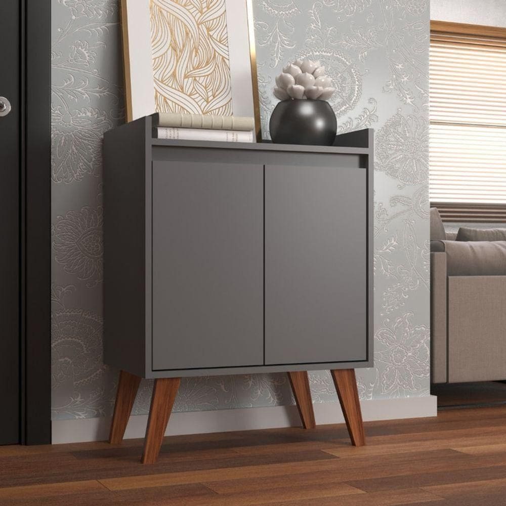 Aparador Buffet 60cm Retro Mdf Grafite Madri - On Móveis