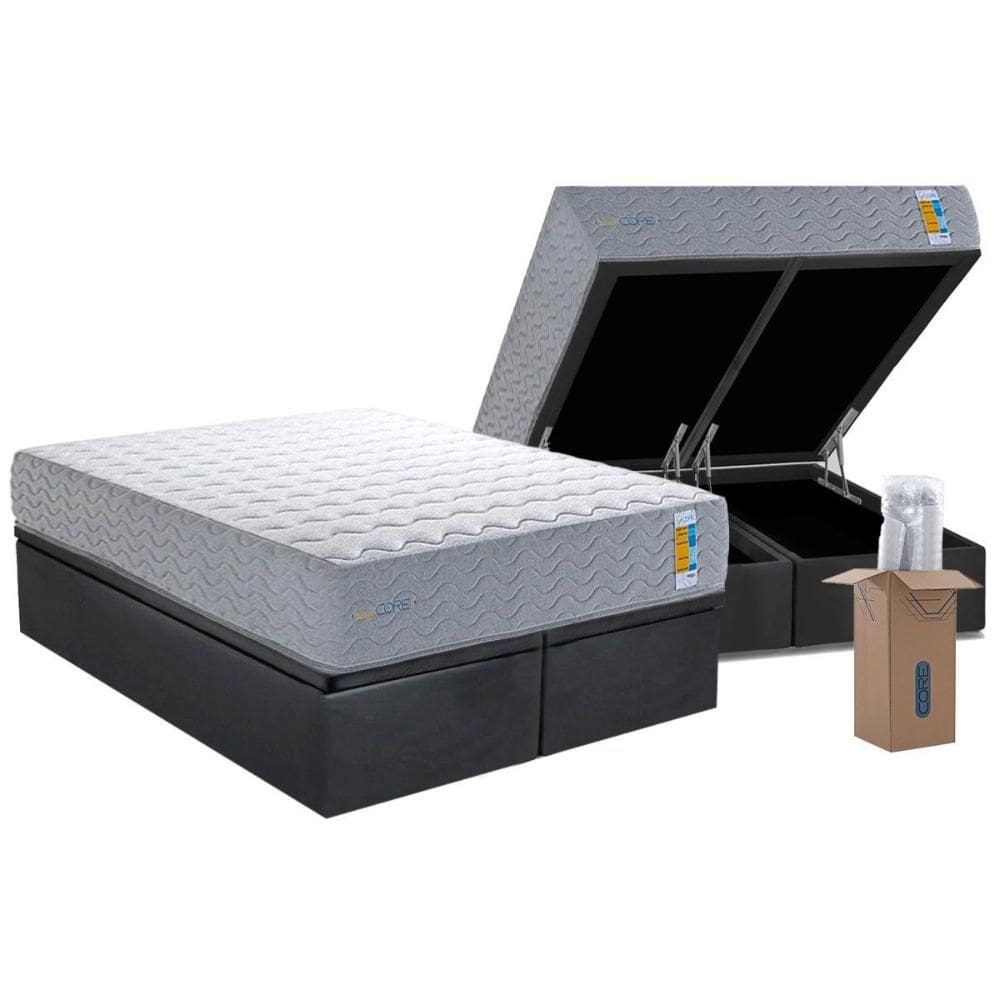 Cama Box Baú King: Colchão Molas Ensacadas Herval Bumpcore + Base CRC Suede Gray (193x203)