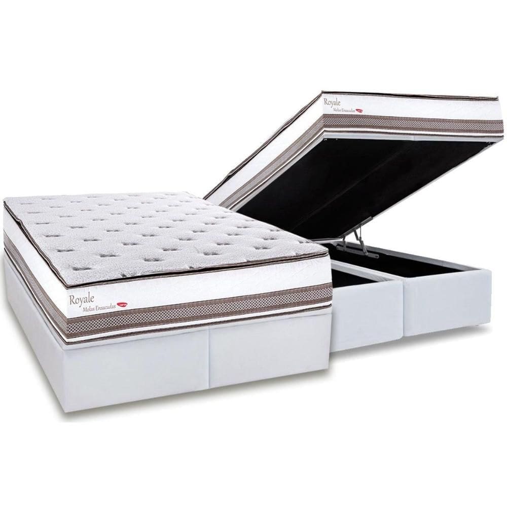 Cama Box Baú King: Colchão Molas Ensacadas Herval Royale + Base CRC Linhão White (193x203)