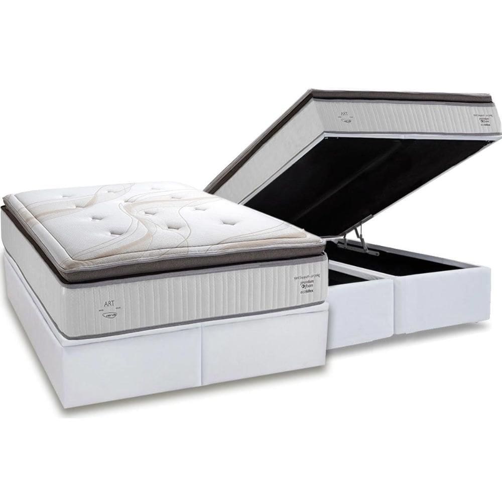 Cama Box Baú King: Colchão Molas Molas Ensacadas Ensacadas Herval C1725 + Base CRC Linhão White (193x203)