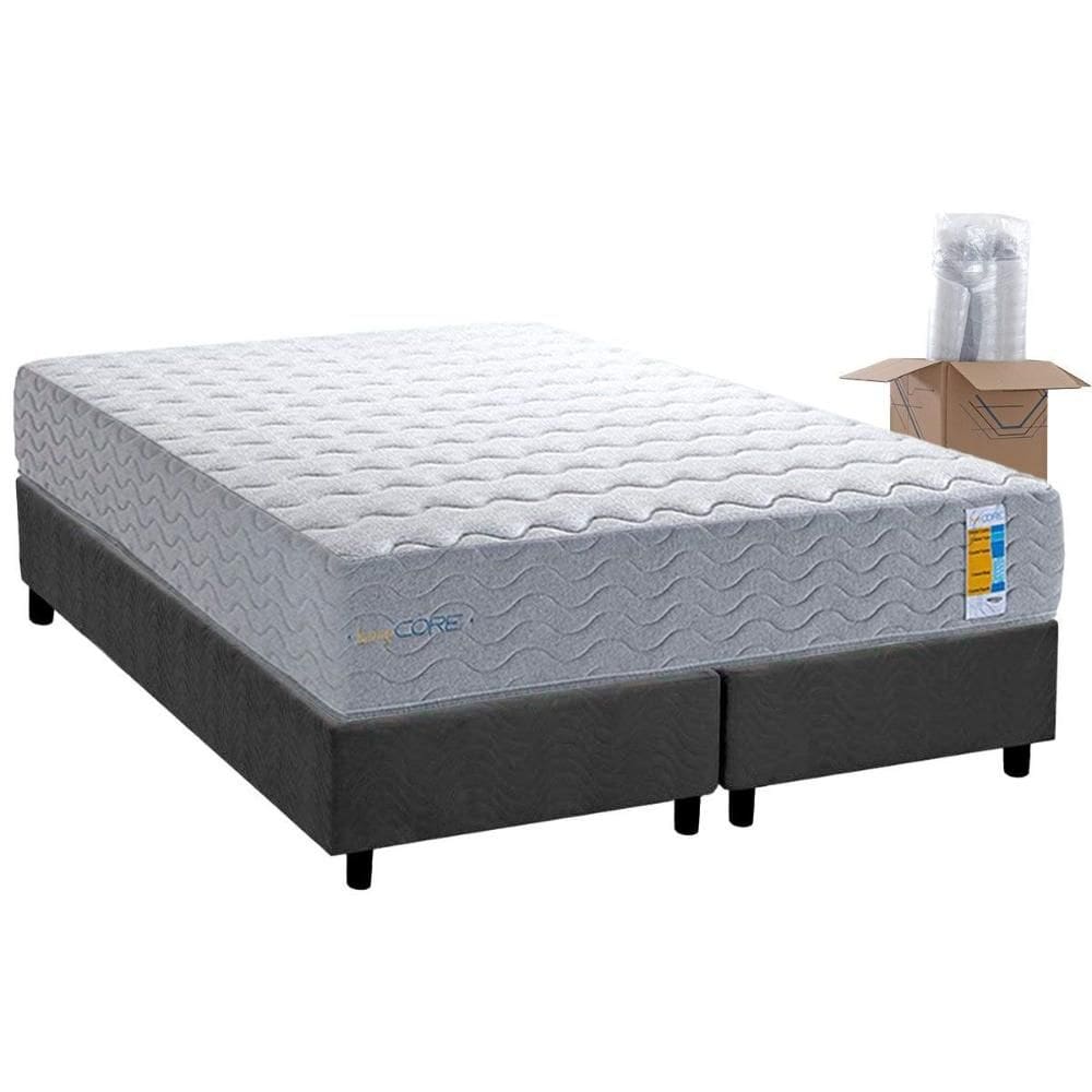 Cama Box King: Colchão Molas Ensacadas Herval Bumpcore + Base CRC Suede Gray (193x203)