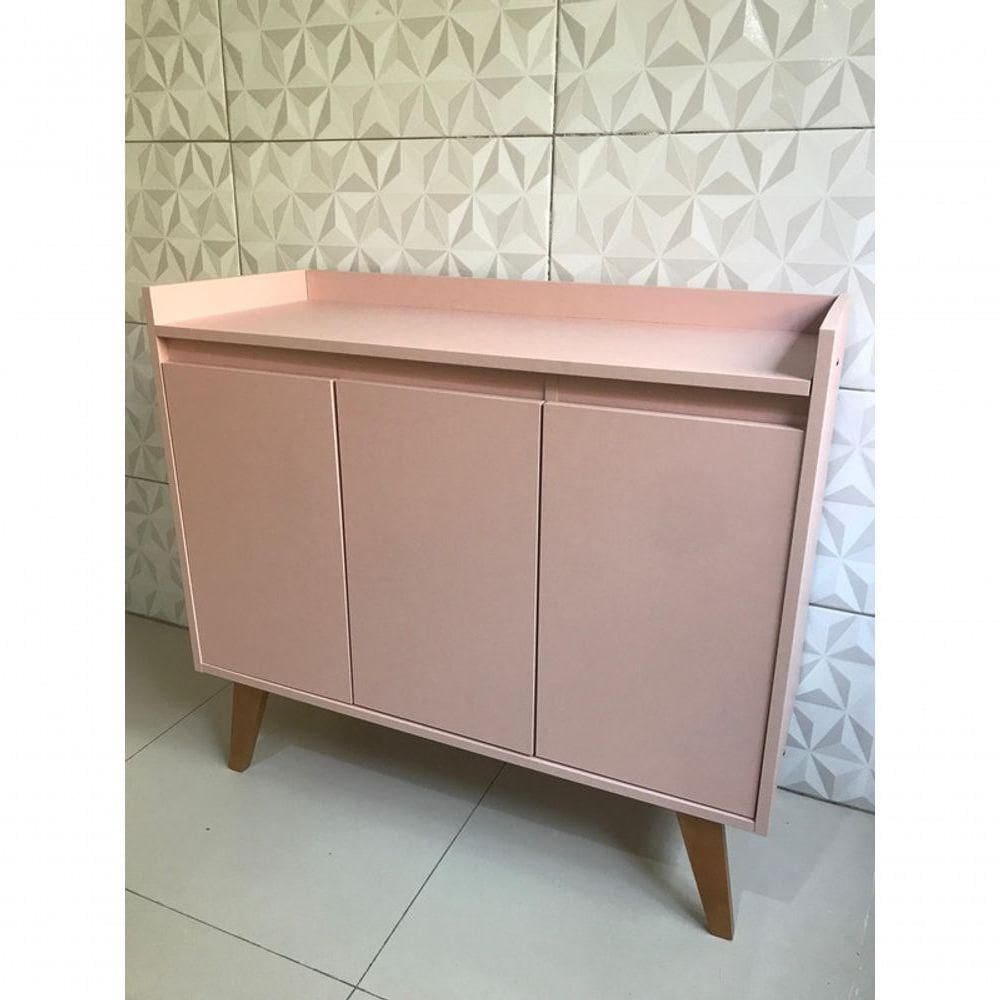 Aparador Buffet 90cm Retro Mdf Rosa Madri - On Móveis