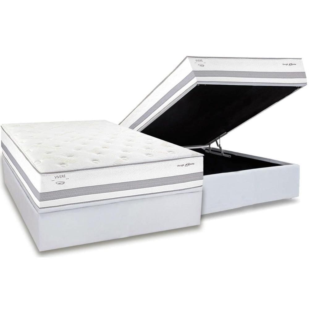 Cama Box Baú Casal: Colchão Molas MasterPocket Ensacadas Herval C1741 + Base CRC Linhão White (138x188)