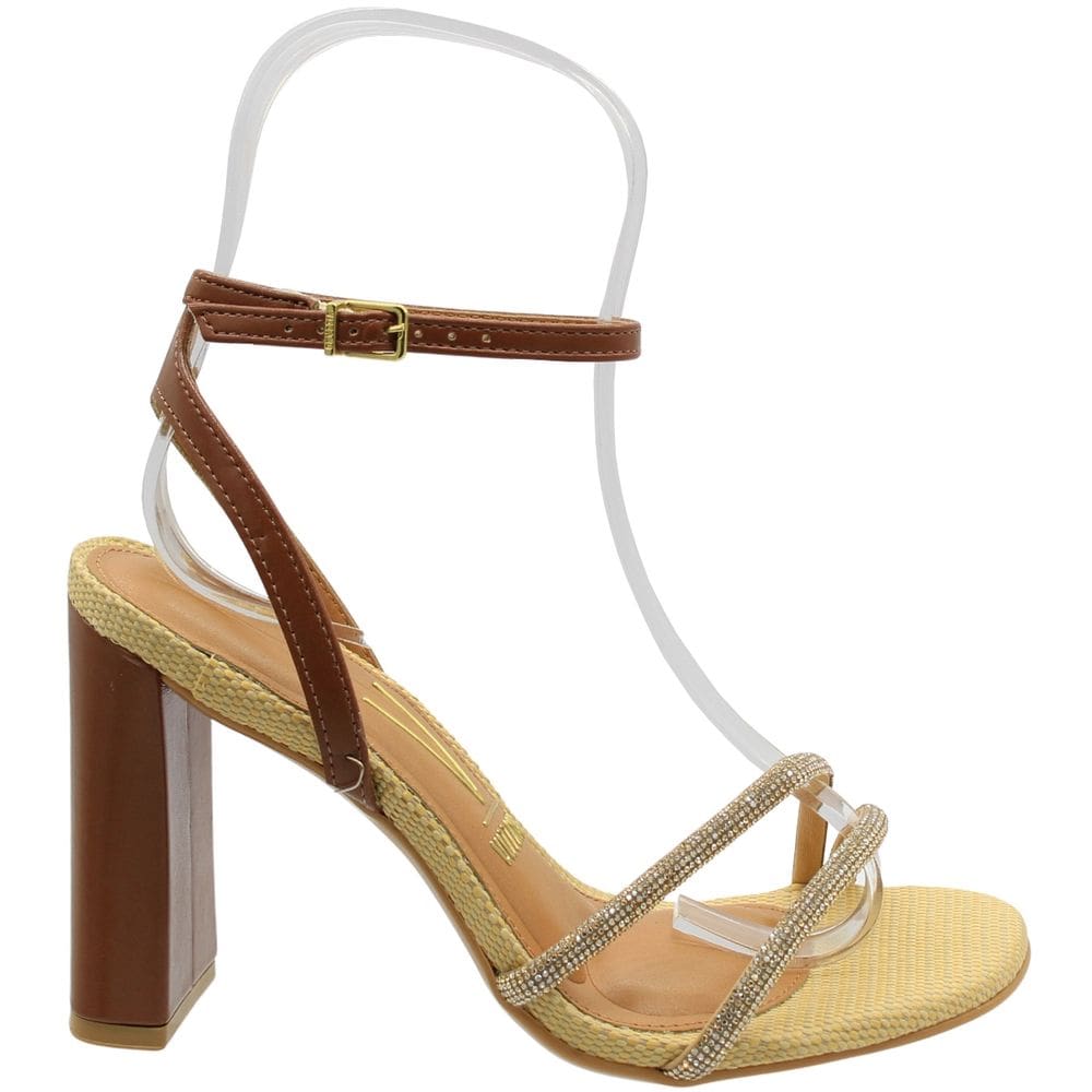 Sandália Salto Alto Vizzano Tramada Tiras Strass Feminina