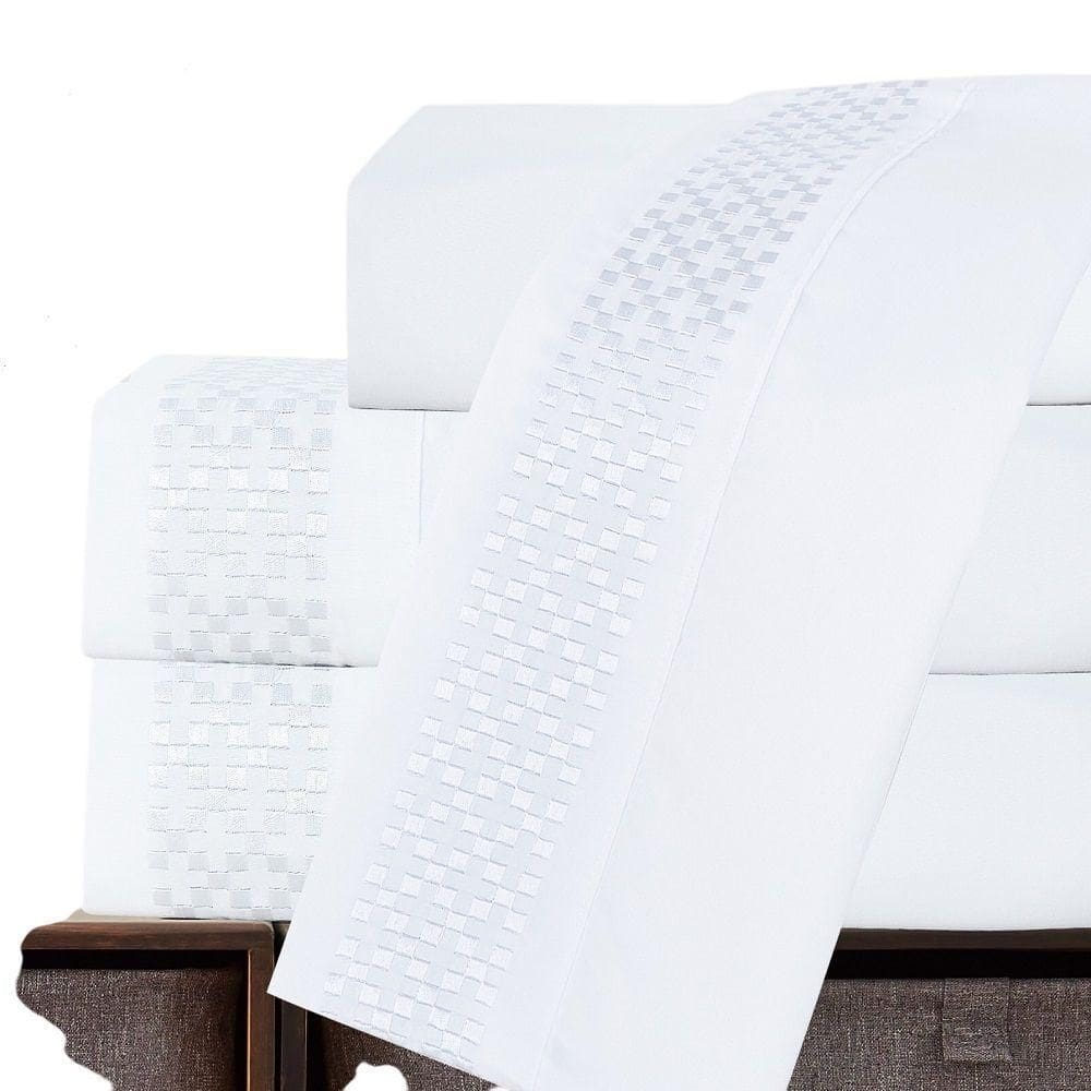 Jogo Lençol Queen Elegance Bordado 4pç 100% Poliéster - Branco