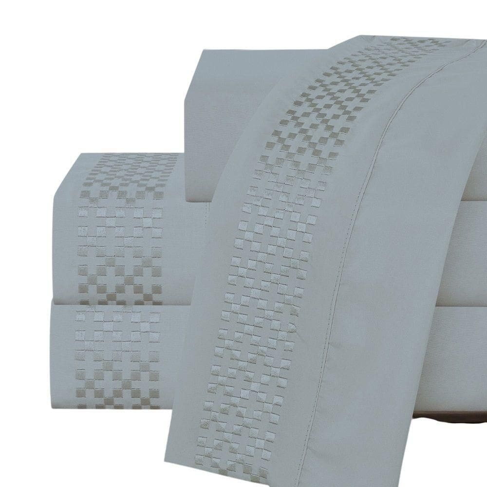 Jogo Lençol Queen Elegance Bordado 4pç 100% Poliéster - Cinza