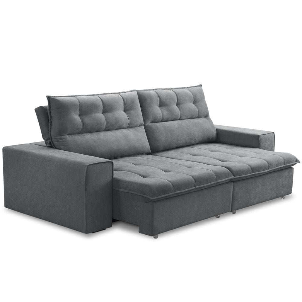 Sofá Retrátil Reclinável Para Sala 3 Lugares 220cm Neruda F04 Veludo Cinza Escuro - Lyam Decor