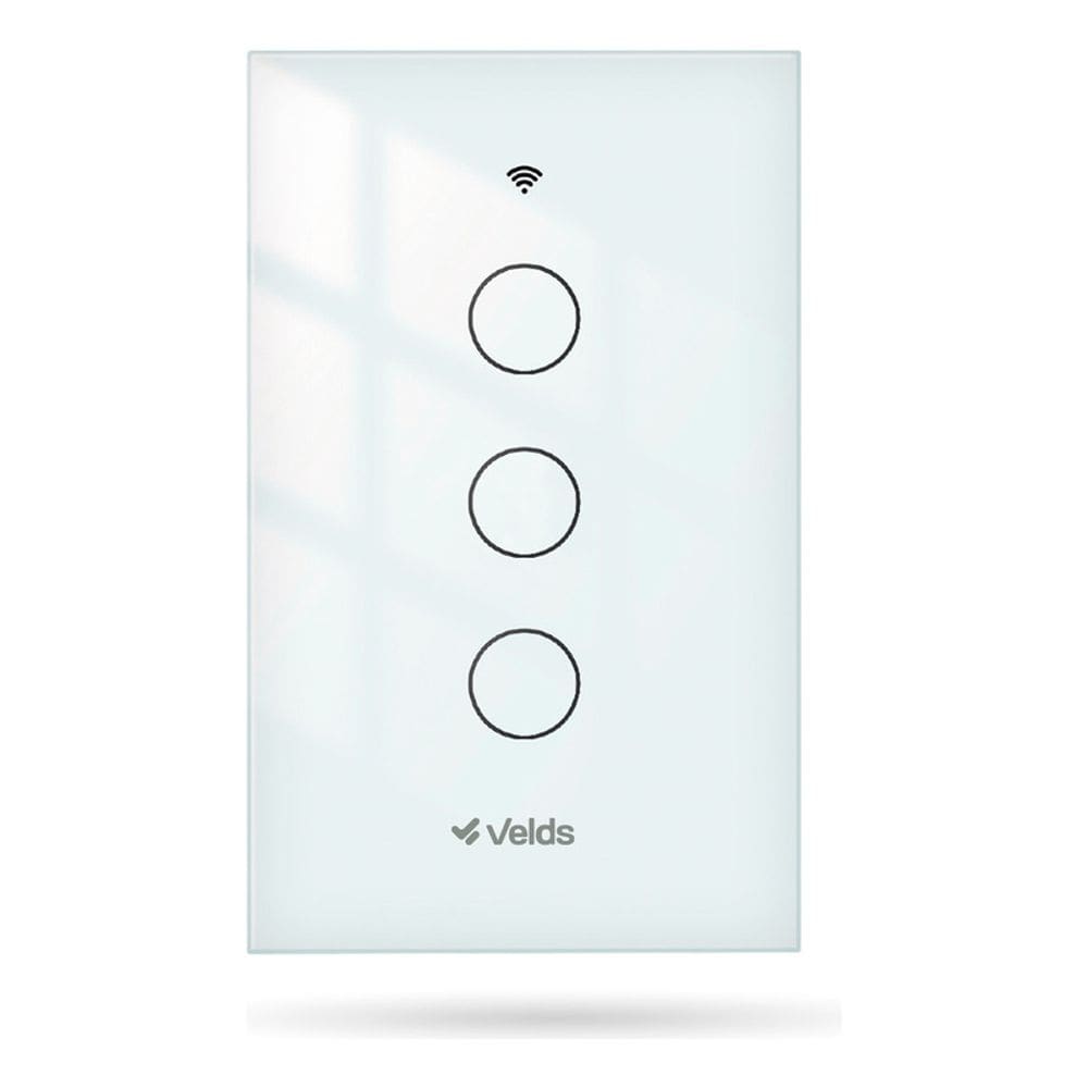 Interruptor Inteligente Wifi Velds 3 Botões Touch, Compatível C/ Alexa E Google, 4x2 Bivolt Branco