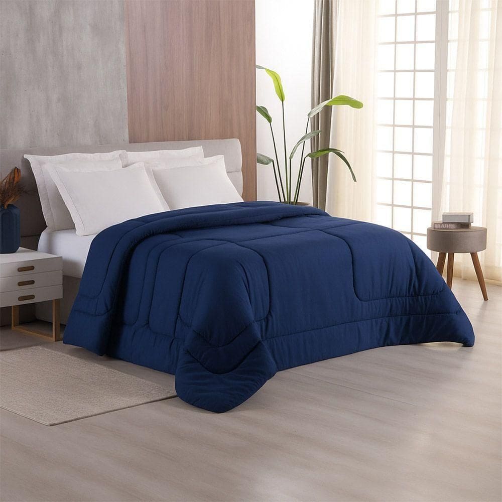 Edredom Bali Liso King 01 Peça Micropercal Dupla Face 400 Fios Macio - Azul Marinho - 100% Poliéster