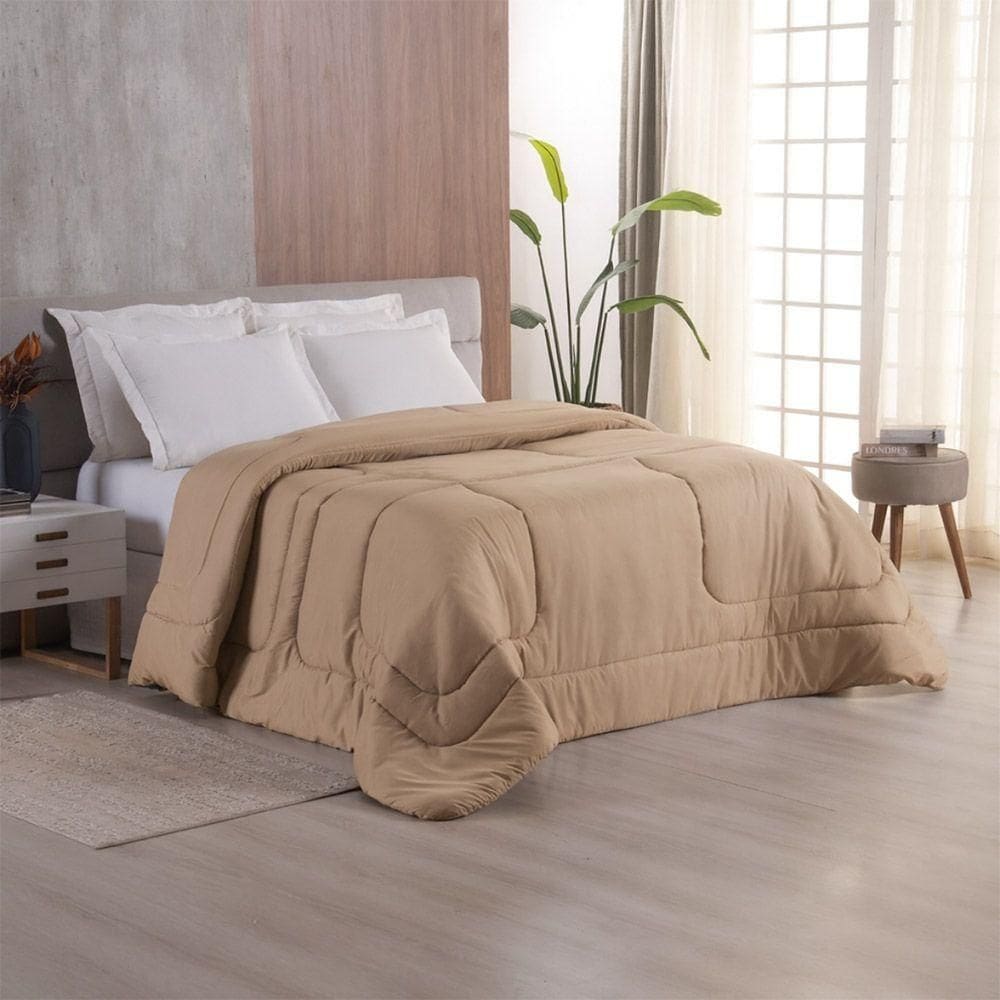 Edredom Bali Liso Casal 01 Peça Micropercal Dupla Face 400 Fios Macio - Bege - 100% Poliéster